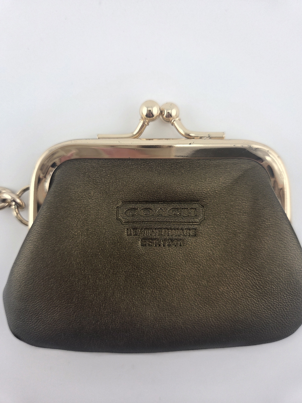 Coach Vintage Metallic Bronze Leather Kiss-Lock Keychain Coin Purse Charm - Picture 2 of 7